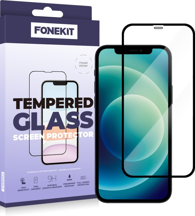FoneKit Fuldt dækkende panserglas, iPhone 12 / 12 Pro, sort i gruppen SMARTPHONES & TABLETS / Mobil Beskyttelse / Apple / iPhone 12 hos TP E-commerce Nordic AB (D16032)