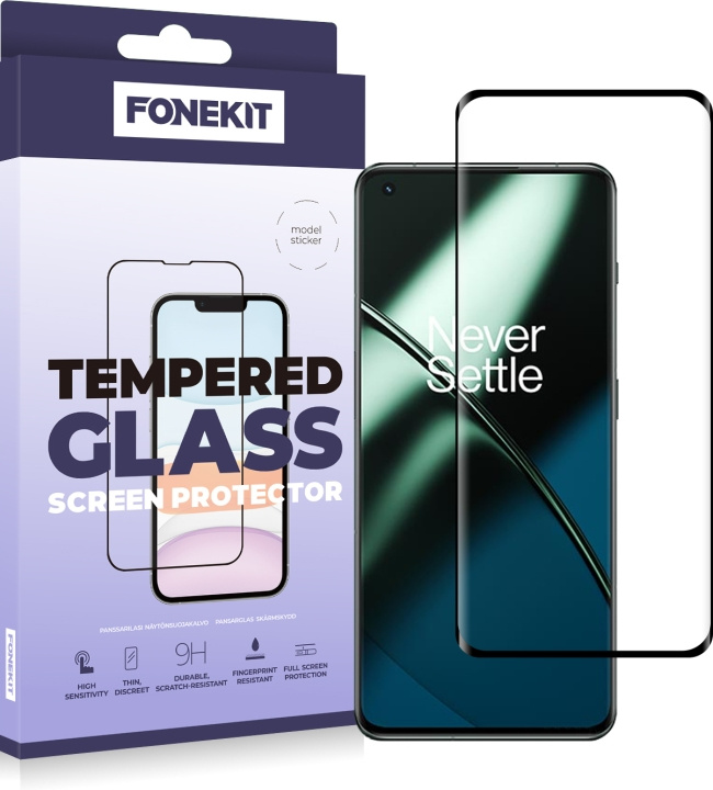 FoneKit Full Cover panserglas, OnePlus 11, sort i gruppen SMARTPHONES & TABLETS / Mobil Beskyttelse / OnePlus hos TP E-commerce Nordic AB (D16113)