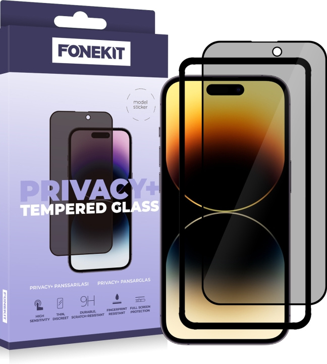 FoneKit Privacy+ Full Cover, iPhone 14 Pro, sort i gruppen SMARTPHONES & TABLETS / Mobil Beskyttelse / Apple / iPhone 14 hos TP E-commerce Nordic AB (D16119)
