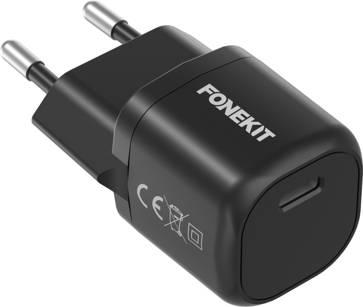 FoneKit Mini 20W AC-oplader, USB-C, sort i gruppen SMARTPHONES & TABLETS / Opladere og kabler / Vægoplader / Væg oplader Type C hos TP E-commerce Nordic AB (D16153)