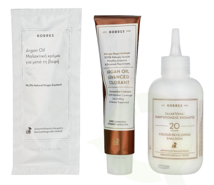 Korres Argan Oil Advanced Colorant 145 ml 7.7 Mocha - Colorant 50ml/Emulsion 75ml/Conditioner 20ml i gruppen SKØNHED & HELSE / Hår og styling / Hårpleje / Hårfarve / Hårfarve & Farve bombe hos TP E-commerce Nordic AB (D16676)
