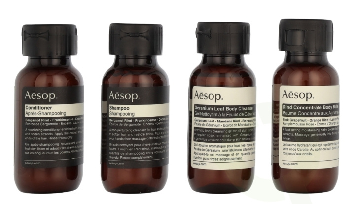 AESOP Arrival Travel Kit 200 ml Shampoo 50ml/Conditioner 50ml/Body Cleanser 50ml/Body Balm 50ml i gruppen SKØNHED & HELSE / Gaveæske / Gaveæske til hende hos TP E-commerce Nordic AB (D16790)