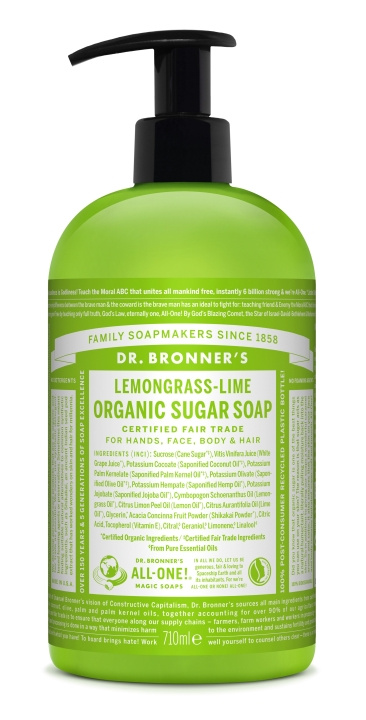 Dr. Bronner\'s Dr. Bronner\'s - Organic Sugar Soap Lemongrass Lime 710 ml i gruppen SKØNHED & HELSE / Hudpleje / Kropspleje / Bad & brusecreme hos TP E-commerce Nordic AB (D17341)