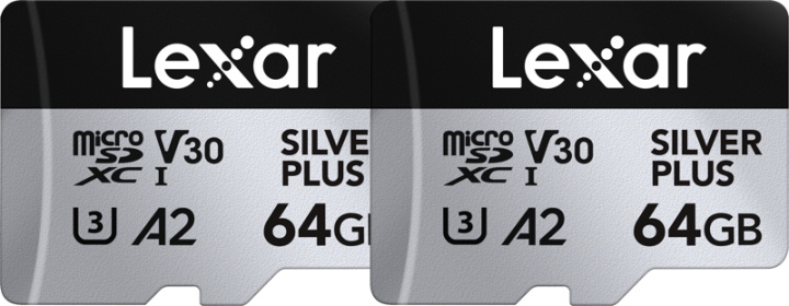 Lexar microSDXC Professional SILVER Plus UHS-I/U3/A2/4K R205/W100 (V30) - SILVER - 64GB - 2pack i gruppen HJEMMEELEKTRONIK / Lagringsmedier / Hukommelseskort / SD/SDHC/SDXC hos TP E-commerce Nordic AB (D18776)