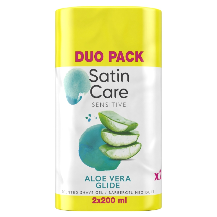 Gillette Satin Care Barbergel Aloe Vera - Hvid/Gul - 2x200 ml i gruppen SKØNHED & HELSE / Hår og styling / Barbering og trimning / Barberskraber og tilbehør hos TP E-commerce Nordic AB (D19012)