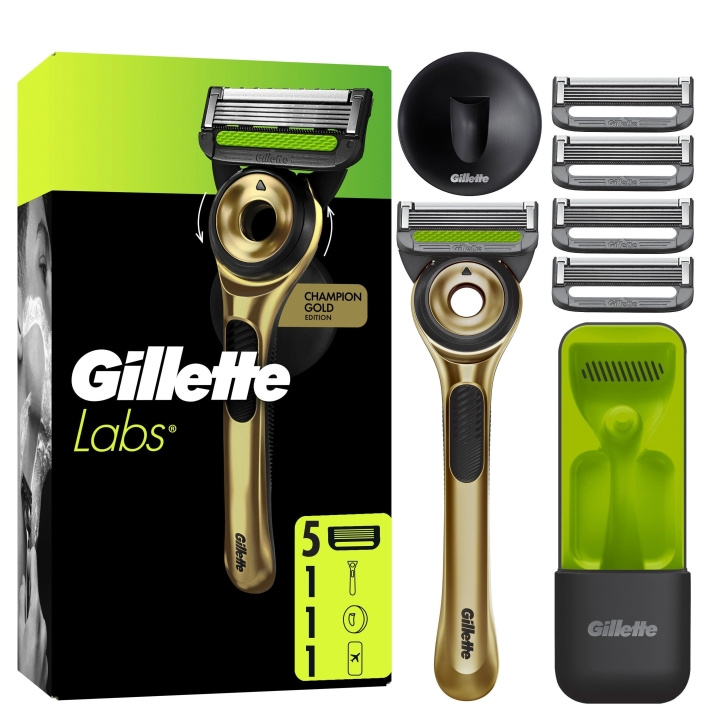 Gillette GilletteLabs With Exfoliating Bar Razor Champion Gold Edition - grøn/sort i gruppen SKØNHED & HELSE / Hår og styling / Barbering og trimning / Barberskraber og tilbehør hos TP E-commerce Nordic AB (D19410)