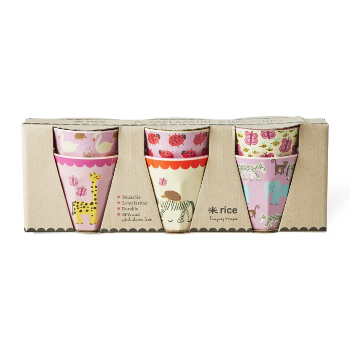 RICE Melaminkopper med print af vilde dyr - pink - små i gruppen LEGETØJ, BØRN & BABY / Mad & Drikke / Børnebestik og tallerkener hos TP E-commerce Nordic AB (D19414)