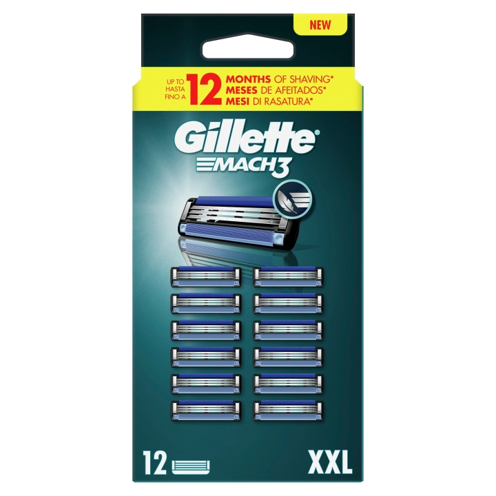 Gillette Mach3 barberblade til mænd - blå/sort - 12 stk i gruppen SKØNHED & HELSE / Hår og styling / Barbering og trimning / Barberskraber og tilbehør hos TP E-commerce Nordic AB (D19577)