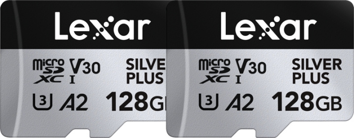 Lexar microSDXC Professional SILVER Plus UHS-I/U3/A2/4K R205/W150 (V30) - 128 GB - 2-pak i gruppen HJEMMEELEKTRONIK / Lagringsmedier / Hukommelseskort / SD/SDHC/SDXC hos TP E-commerce Nordic AB (D19601)
