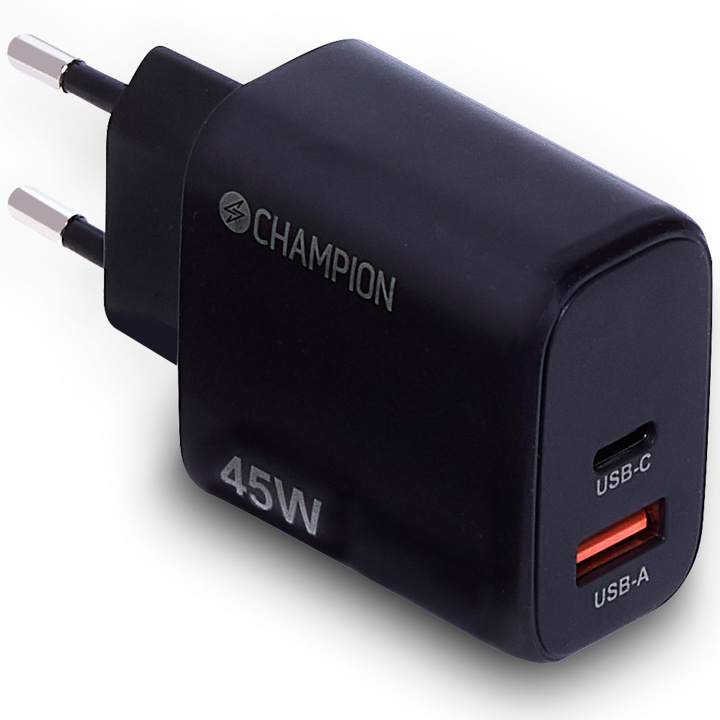 Champion Laddare 45W PD/QC Svart i gruppen SMARTPHONES & TABLETS / Opladere og kabler / Vægoplader hos TP E-commerce Nordic AB (D19674)