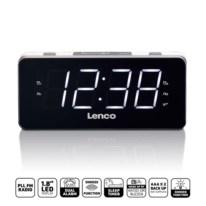 Lenco PLL FM Alarm Clock Radio stor og tydelig 1,8