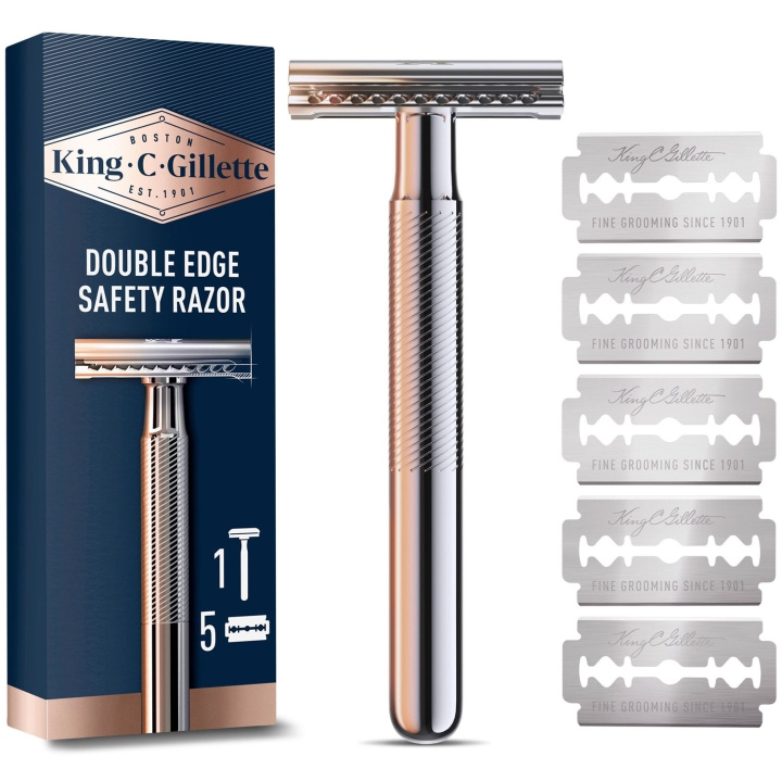 King C. Gillette Dubbeleggad Säkerhetshyvel + 5st rakblad i gruppen SKØNHED & HELSE / Hår og styling / Barbering og trimning / Barberskraber og tilbehør hos TP E-commerce Nordic AB (D20993)