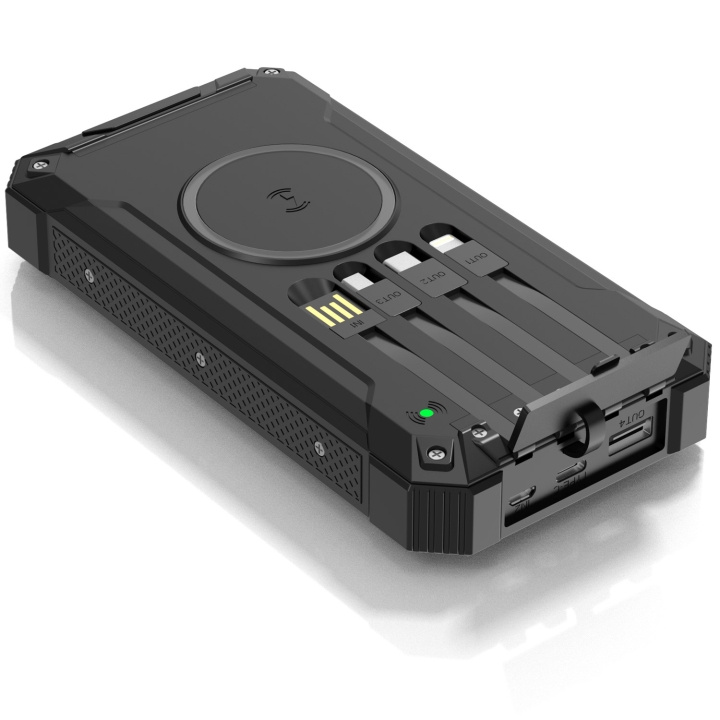 Denver PowerBank 20.000 mAh Solcell 4st kablar + trådlös laddning Svart i gruppen SMARTPHONES & TABLETS / Opladere og kabler / Powerbanks hos TP E-commerce Nordic AB (D21014)