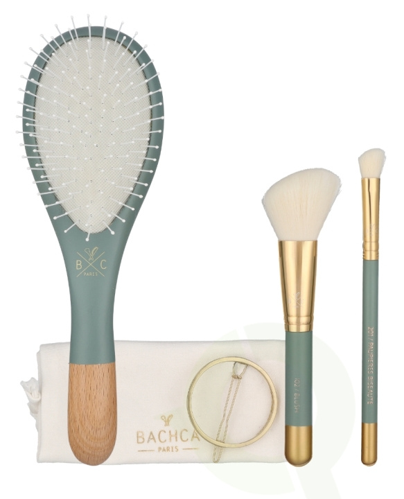 Bachca Paris Les Essentiels Eucalyptus Hair & Face Set 5 piece 1x Wooden Hair Brush/1x Blush Brush/1x Contour shader Brush/1x Round Hair Clip/1x Cotton Pouch i gruppen SKØNHED & HELSE / Hår og styling / Hårbørster hos TP E-commerce Nordic AB (D21086)