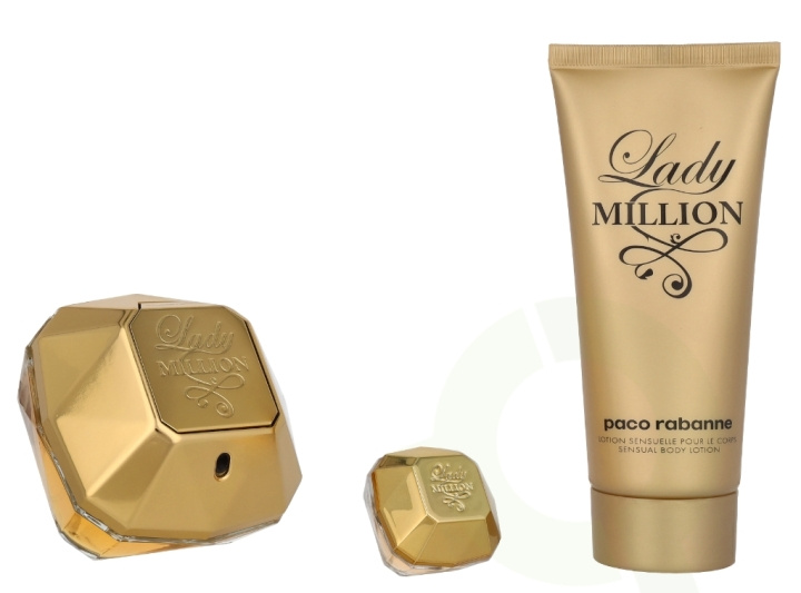 Paco Rabanne Lady Million Giftset 185 ml Edp Spray 80ml/Body Lotion 100ml/Edp Spray Mini 5ml i gruppen SKØNHED & HELSE / Duft & Parfume / Parfume / Parfume til hende hos TP E-commerce Nordic AB (D21273)