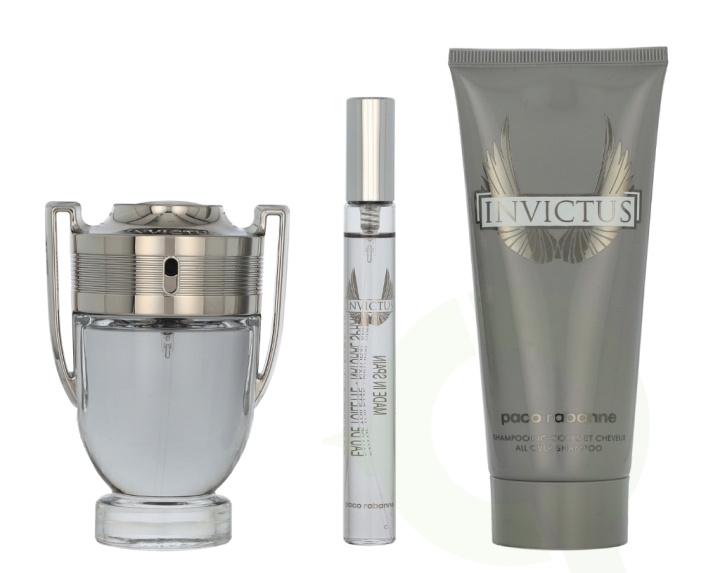 Paco Rabanne Invictus Giftset 160 ml Edt Spray 50ml/All Over Shampoo 100ml/Edt Travel Spray 10ml i gruppen SKØNHED & HELSE / Duft & Parfume / Parfume hos TP E-commerce Nordic AB (D21278)