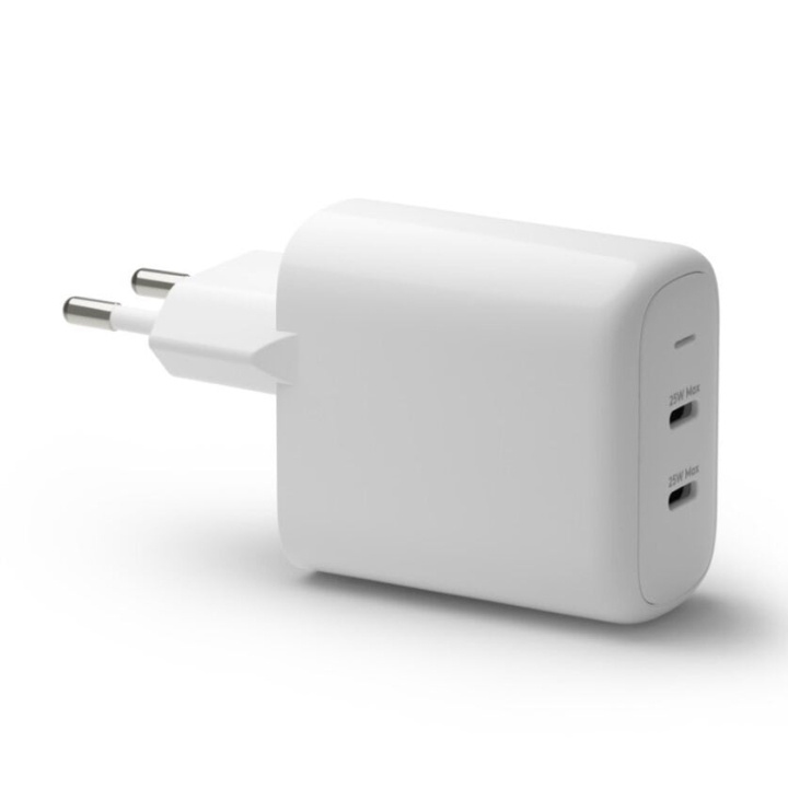 dbramante1928 Re-charge - vægoplader GaN - 2x USB-C 25W EU - hvid i gruppen SMARTPHONES & TABLETS / Opladere og kabler / Vægoplader / Væg oplader Type C hos TP E-commerce Nordic AB (D21447)