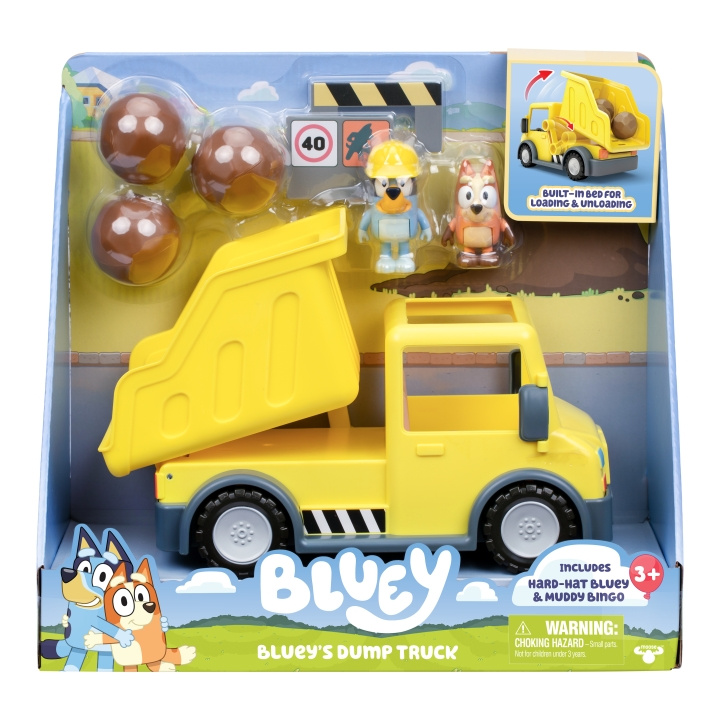 Bluey Bluey\'s Dump Truck med eksklusive Hard-Hat Bluey og Muddy Bingo-figurer - (90317) i gruppen LEGETØJ, BØRN & BABY / Legetøj / Figurer, miniaturer og tilbehør hos TP E-commerce Nordic AB (D21855)