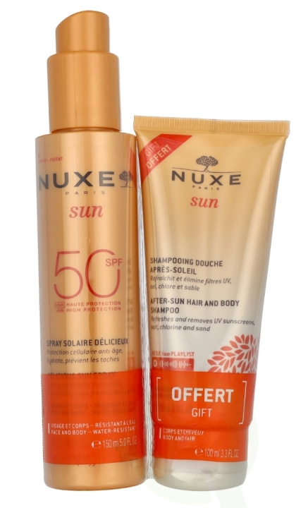 Nuxe Sun Delicious Set 250 ml Sun Spray High Protection SPF50 Face & Body 150 ml/After-Sun Hair & Body Shampoo 100 ml i gruppen SKØNHED & HELSE / Hudpleje / Tanning / Solbeskyttelse hos TP E-commerce Nordic AB (D23410)