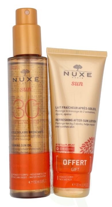 Nuxe Sun Set 250 ml Tanning Oil High Protection SPF30 Face & Body 150 ml/Refreshing After-Sun Lotion Face&Body 100 ml i gruppen SKØNHED & HELSE / Hudpleje / Tanning / Solbeskyttelse hos TP E-commerce Nordic AB (D23471)