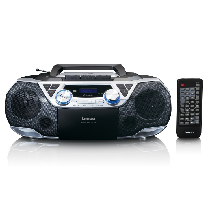 Lenco Bærbar Boombox med DAB+/FM-radio, Bluetooth®, cd, kassettebåndoptager og USB-afspiller Sølv i gruppen HJEMMEELEKTRONIK / Lyd & billede / Højttalere & tilbehør / Højtalere med ledning / Bærbare højttalere hos TP E-commerce Nordic AB (D23775)
