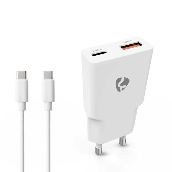 Nedis Väggladdare | 20 W | GaN | PD3.0 | Snabbladdnings funktion | 1.5 / 2.0 / 2.22 A / 3.0 A | Antal utgångar: 2 | USB-A / USB-C™ | USB-C™ (Lös) Kabel | 1.50 m | Automatiskt val av Spänning | Vit i gruppen SMARTPHONES & TABLETS / Opladere og kabler / Vægoplader / Væg oplader Type C hos TP E-commerce Nordic AB (D24959)