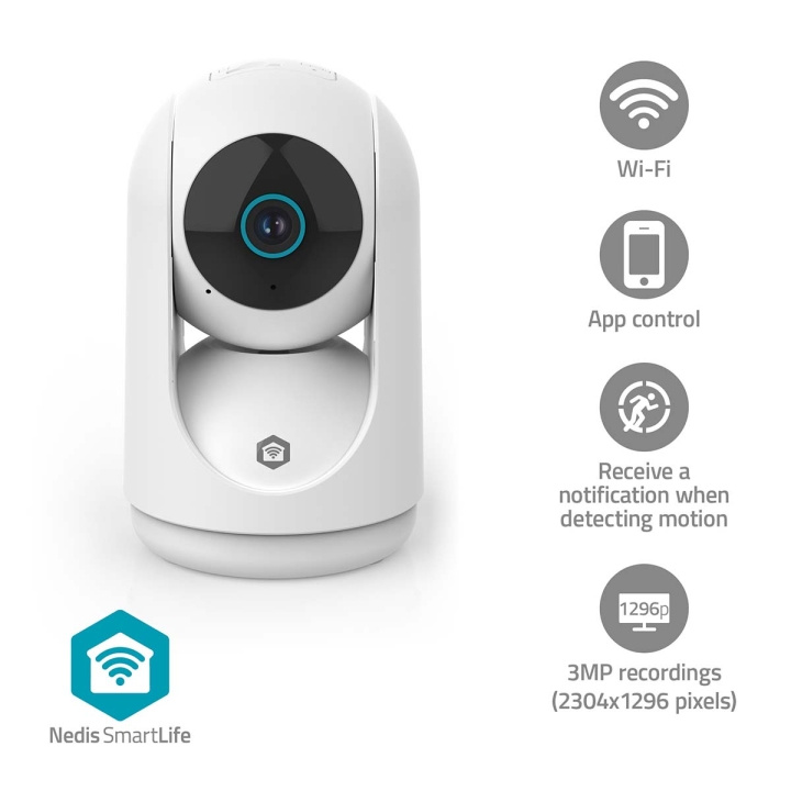 Nedis SmartLife Indendørs Kamera | 3MP Full HD 1296p | Pan tilt | Cloud Storage (mulighed) / microSD (ikke inkluderet) / Onvif | Med bevægelsessensor | Nattesyn | Hvid i gruppen HJEM, HUS & HAVE / Alarm, Sikkerhed & Overvågning / Overvågningskameraer / Digital (netværk) / Indendørs kameraer hos TP E-commerce Nordic AB (D24995)