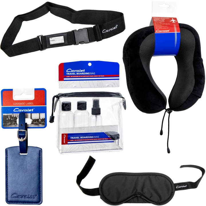 Cavalet Resekit 5 (Nackkudde, Reseflaskor, Bagagetag Blå, Bagagerem, Sovmask) i gruppen SPORT, FRITID & HOBBY / Rejsetilbehør / Andet hos TP E-commerce Nordic AB (D25038)