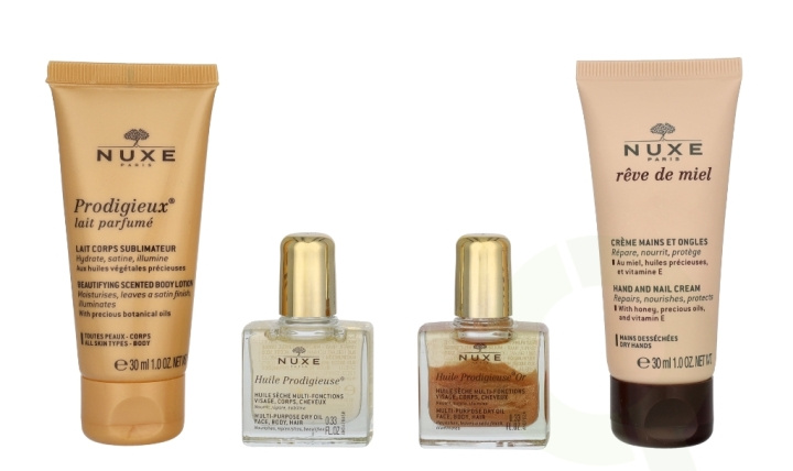 Nuxe Prodigieux Travel Kit 80 ml Prodigieux Body Milk 30ml/Oil Prodigieuse 10ml/Oil Prodigieuse Or 10ml/Hand Cream 30ml i gruppen SKØNHED & HELSE / Duft & Parfume / Parfume / Parfume kasser hos TP E-commerce Nordic AB (D25310)