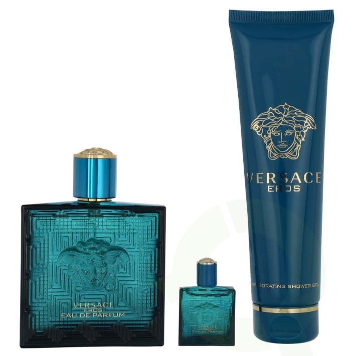 Versace Eros Pour Homme Giftset 255 ml Edp Spray 100ml/B&S Gel 150ml/Edp Spray 5ml i gruppen SKØNHED & HELSE / Duft & Parfume / Parfume / Parfume til ham hos TP E-commerce Nordic AB (D25472)