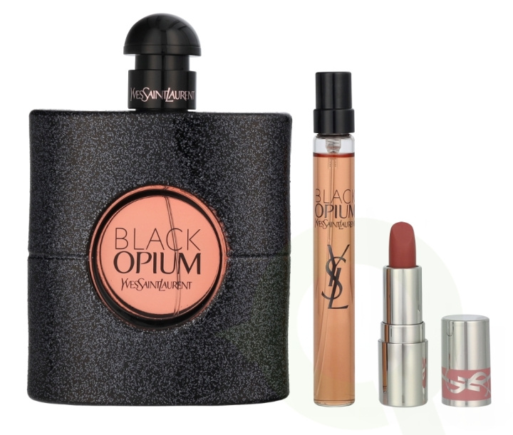 Yves Saint Laurent YSL Black Opium Giftset 101.3 ml Edp Spray 90ml/Epd Spray 10ml/Mini Lipstick #44 1.3g i gruppen SKØNHED & HELSE / Duft & Parfume / Parfume / Parfume til hende hos TP E-commerce Nordic AB (D25852)