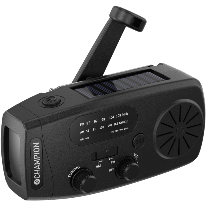 Champion Vevradio med ficklampa och solcell Svart i gruppen HJEMMEELEKTRONIK / Lyd & billede / Hjemmebiograf, HiFi & Bærbar / Radio og vækkeure / Radio hos TP E-commerce Nordic AB (D28029)