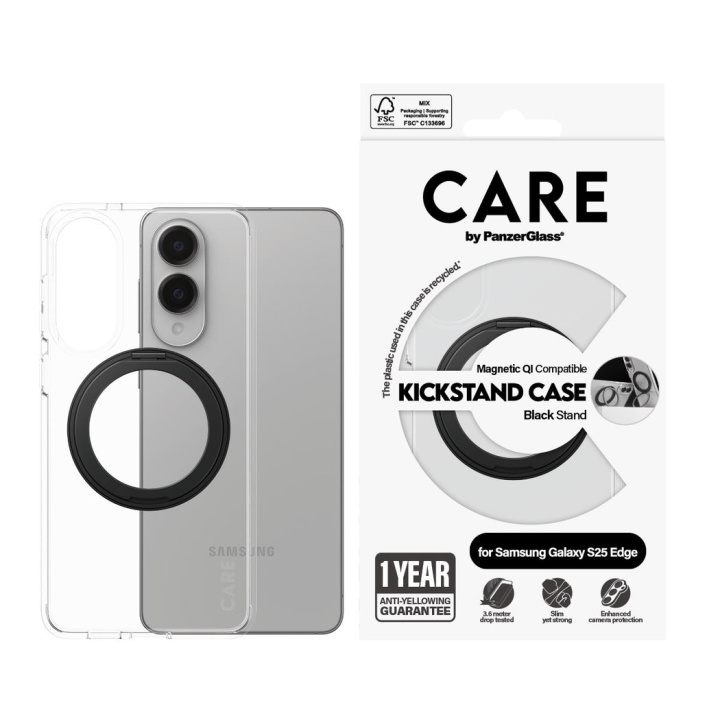 Panzer CARE by PanzerGlass - Feature Case Transparent m. Sort Kickstand & Qi Compatible Samsung S25 Edge i gruppen SMARTPHONES & TABLETS / Mobil Beskyttelse / Samsung hos TP E-commerce Nordic AB (D28639)