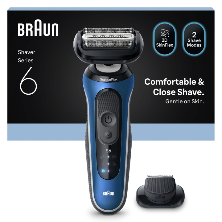Braun Series 6 elektrisk barbermaskine +1 tilbehør - blå i gruppen SKØNHED & HELSE / Hår og styling / Barbering og trimning / Barbermaskiner hos TP E-commerce Nordic AB (D28936)