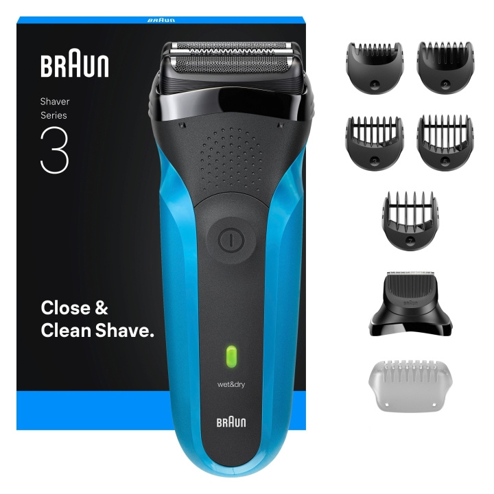 Braun Series 3 elektrisk barbermaskine, våd og tør, 310BT - Blå i gruppen SKØNHED & HELSE / Hår og styling / Barbering og trimning / Barbermaskiner hos TP E-commerce Nordic AB (D28948)
