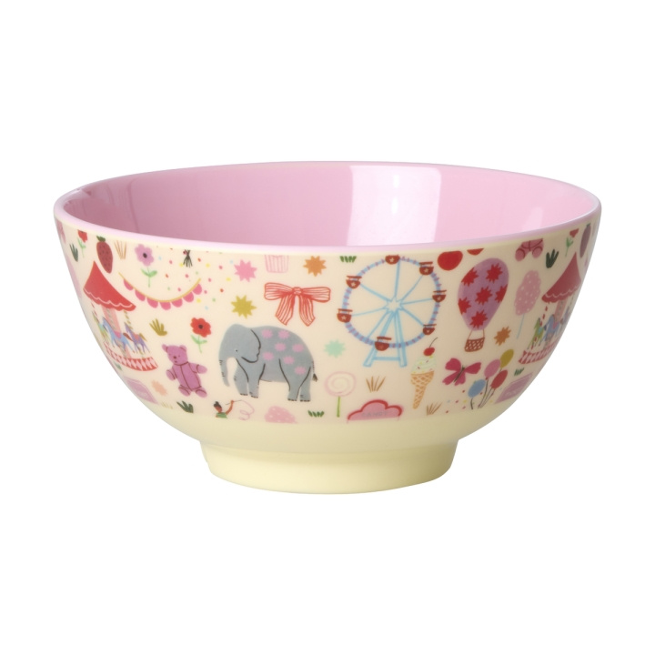 RICE Melaminskål med Fun Fair Print - Pink - Medium i gruppen LEGETØJ, BØRN & BABY / Mad & Drikke / Børnebestik og tallerkener hos TP E-commerce Nordic AB (D29759)