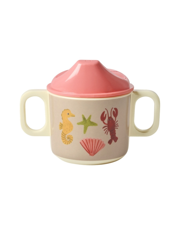 RICE Babykop med 2 hanke og låg i melamin - Coral Ocean Print - 250 ml i gruppen LEGETØJ, BØRN & BABY / Mad & Drikke / Børnebestik og tallerkener hos TP E-commerce Nordic AB (D29804)