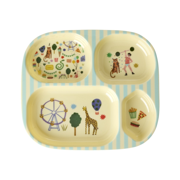 RICE Melamintallerken til børn med 4 rum og tivoliprint - Mint i gruppen LEGETØJ, BØRN & BABY / Mad & Drikke / Børnebestik og tallerkener hos TP E-commerce Nordic AB (D30121)