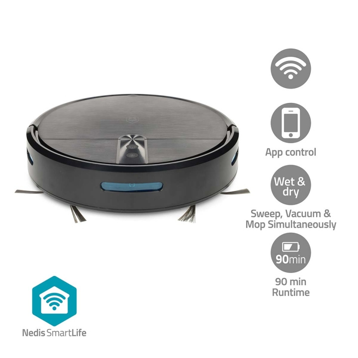 Nedis SmartLife Robot Støvsuger | Tilfældig | Wi-Fi | Kapacitet Collection Reservoir: 0.6 l | Automatisk opladning | Maksimal driftstid: 2 timer | Sort | Android™ / IOS i gruppen HJEM, HUS & HAVE / Rengøringsmidler / Støvsugere og tilbehør / Robot Støvsuger hos TP E-commerce Nordic AB (D30541)
