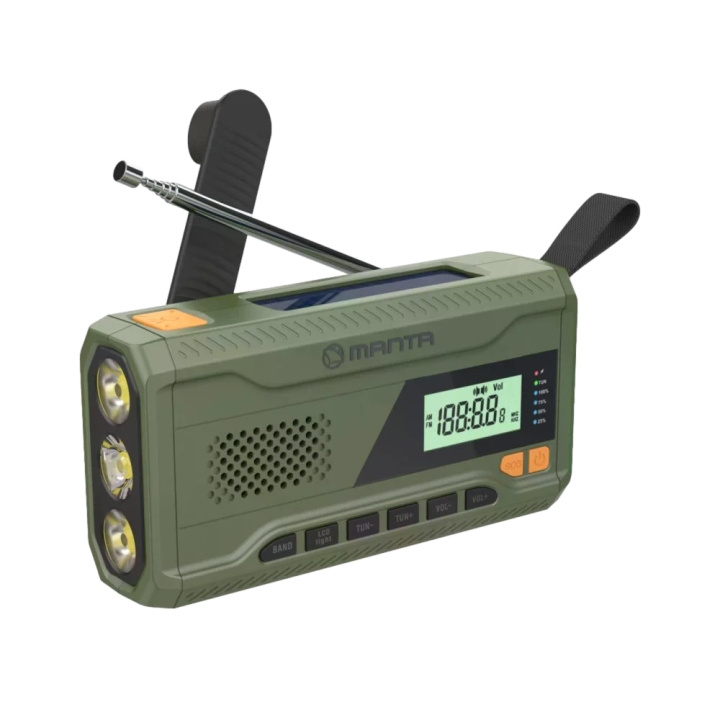 Manta Portable Emergency crank FM Radio, Solar Power Bank, Flashlight i gruppen HJEMMEELEKTRONIK / Lyd & billede / Hjemmebiograf, HiFi & Bærbar / Radio og vækkeure / Radio hos TP E-commerce Nordic AB (D30841)