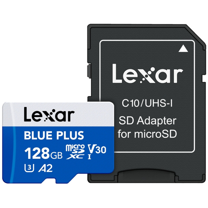 Lexar MicroSDHC Blue Plus UHS-I med SD-adapter 128 GB i gruppen HJEMMEELEKTRONIK / Lagringsmedier / Hukommelseskort / MicroSD/HC/XC hos TP E-commerce Nordic AB (D31338)