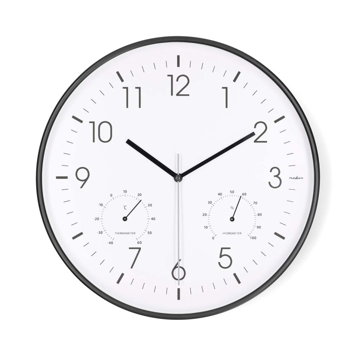 Nedis Vægur | Diameter: 300 mm | Plastik | Stille bevægelse | Termometer | Hygrometer | Hvid / Sort i gruppen HJEM, HUS & HAVE / Ure og tællere / Væg ure hos TP E-commerce Nordic AB (D32002)
