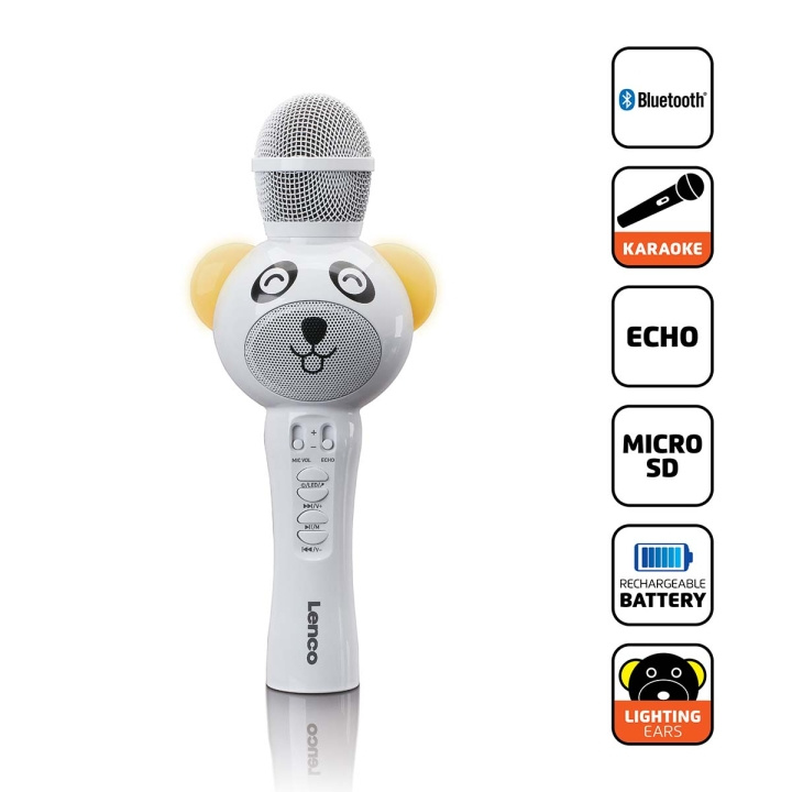 Lenco Karaokemikrofon med Bluetooth® SD-slot belysning AUX Out Hvid i gruppen HJEMMEELEKTRONIK / Lyd & billede / Håndholdte mikrofoner hos TP E-commerce Nordic AB (D32142)