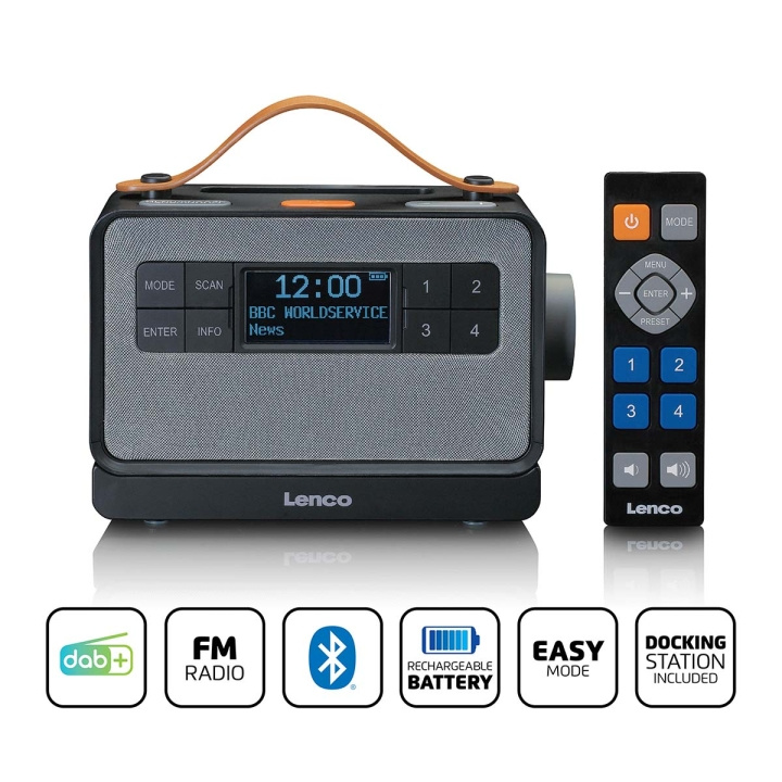 Lenco Bærbar FM/DAB+-radio med store knapper og
