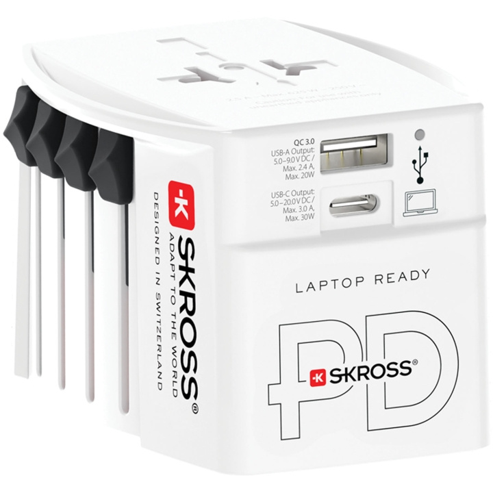 SKROSS Verdensrejseadapter MUV USB AC30PD USB-A+USB-C PD 30W uden jordforbindelse i gruppen HJEM, HUS & HAVE / Elektricitet & Belysning / Rejseadaptere hos TP E-commerce Nordic AB (D32478)