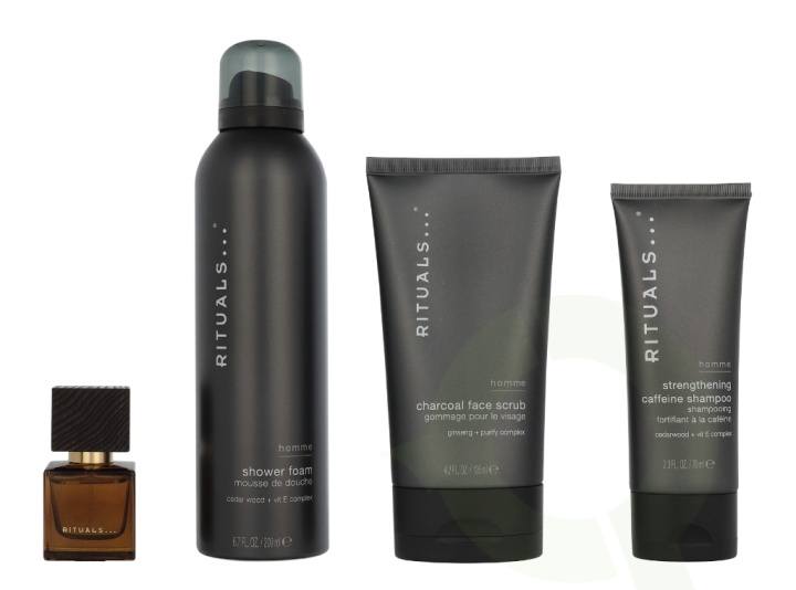Rituals Homme Medium Giftset 2025 410 ml Charcoal Face Scrub 125ml/Shower Foam 200ml/Strengthening Caffeine Shampoo 70ml/Travel - L\'Essentiel 15 ml i gruppen SKØNHED & HELSE / Gaveæske / Gaveæske til ham hos TP E-commerce Nordic AB (D32626)