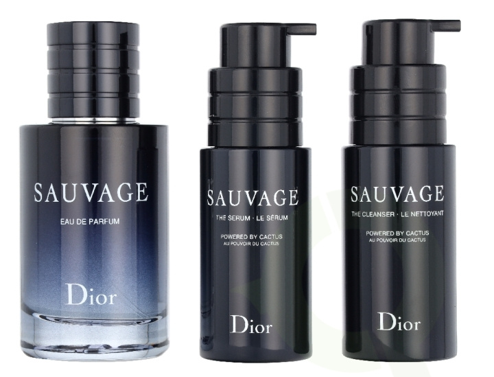 Christian Dior Dior Sauvage Giftset 150 ml Edp Spray 60ml/Cleanser 45ml/Serum 45ml i gruppen SKØNHED & HELSE / Gaveæske / Gaveæske til ham hos TP E-commerce Nordic AB (D32993)