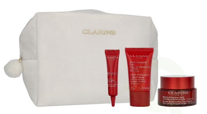 Clarins Super Restorative Giftset 72.9 ml Day Cream 50ml/Eye Cream 7ml/Night Cream 15ml/Double Serum 0,9ml i gruppen SKØNHED & HELSE / Gaveæske / Gaveæske til hende hos TP E-commerce Nordic AB (D33083)