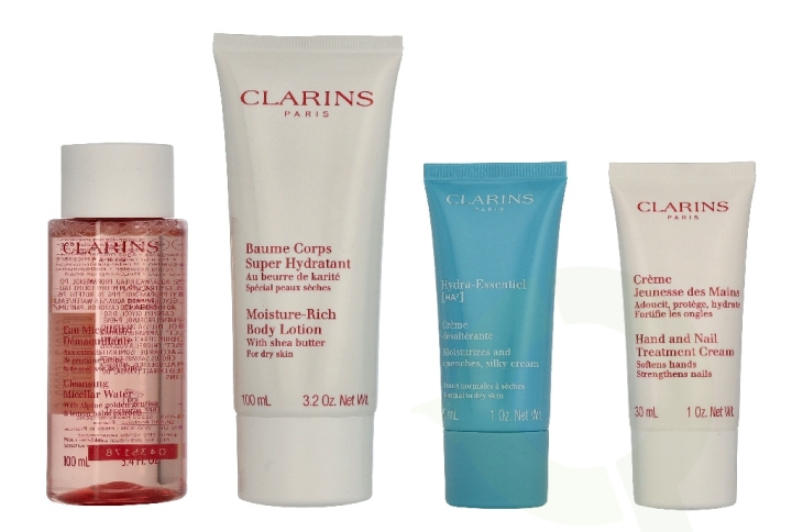 Clarins Head-To-Toe Moisturizing Essentials Set 228 ml Lotion 100ml/ Cream 30ml/Cleanser 50ml/Balm 15ml/Cream 30ml/Gel 3ml/Bag i gruppen SKØNHED & HELSE / Hudpleje / Ansigt hos TP E-commerce Nordic AB (D33427)