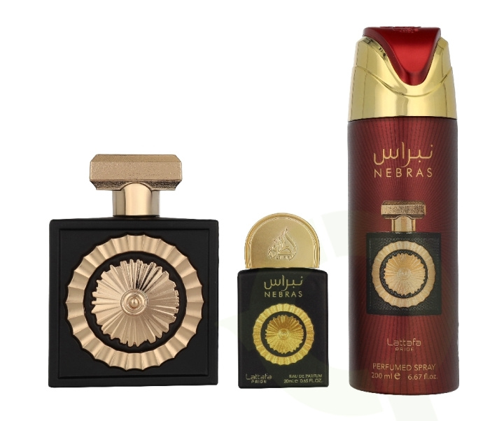 Lattafa Pride Nebras Giftset 320 ml Edp Spray 100ml/Edp Spray 20ml/Deo Spray 200ml i gruppen SKØNHED & HELSE / Gaveæske / Gaveæske til hende hos TP E-commerce Nordic AB (D33532)